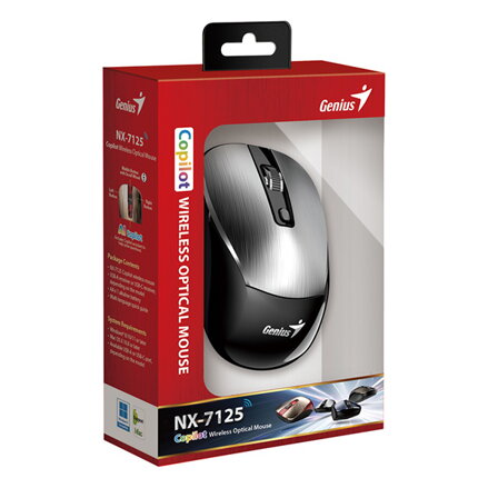 Myš bezdrátová, Genius NX-7125, stříbrná, optická, 1200DPI