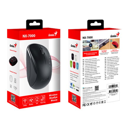 Genius Myš NX-7000, 1200DPI, 2.4 [GHz], optická, 3tl., bezdrátová, černá, univerzální