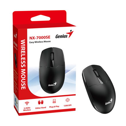 Genius Myš NX-7000SE, 1200DPI, 2.4 [GHz], optická, 3tl., bezdrátová, černá, 1 ks AA