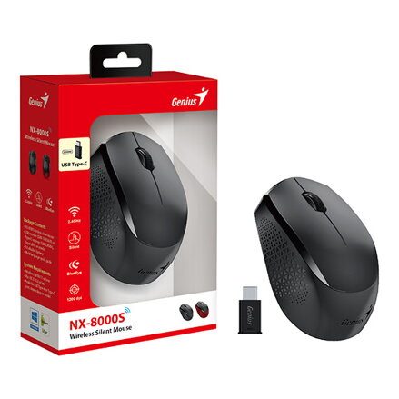 Genius Myš NX-8000S Type-C, 1200DPI, 2.4 [GHz], optická, 3tl., bezdrátová USB, černá