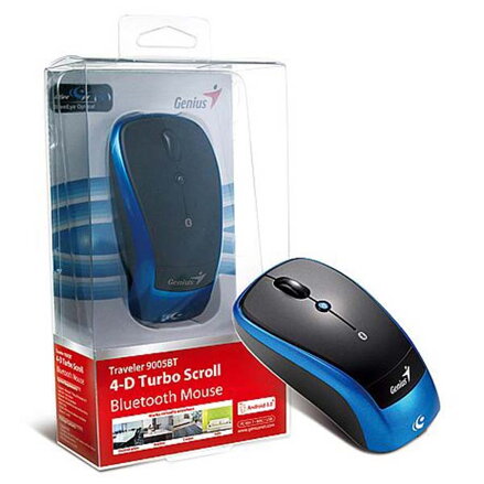 Genius Myš Traveler 9005BT, 1 ks AA, bluetooth, optická, 4tl., 1 kolečko, bezdrátová, černo-modrá, 1200dpi