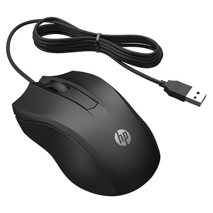 HP myš 100 1600DPI, optická, 3tl., 1 kolečko, drátová USB-A, černá, 1 ks Windows 7,8,10, Mac 10.1 a vyšší