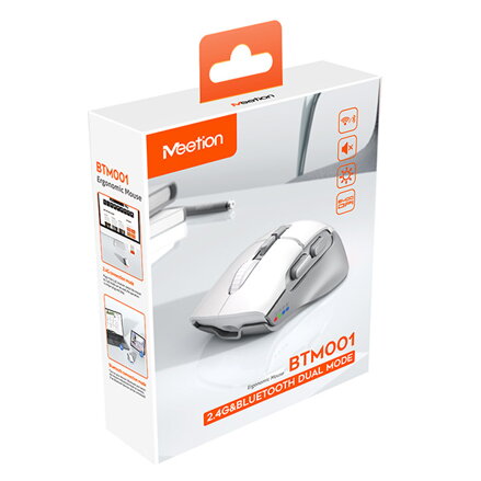 Meetion BTM001 Myš bezdrátová, bílo-šedá, 2400DPI