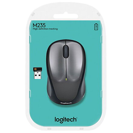 Logitech Myš M235, 1000DPI, 2.4 [GHz], optická, 3tl., 1 kolečko, bezdrátová, černá, 1 ks AA, k notebooku, univerzální