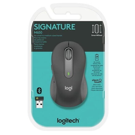 Myš bezdrátová, Logitech M650, šedá, optická, 2000DPI