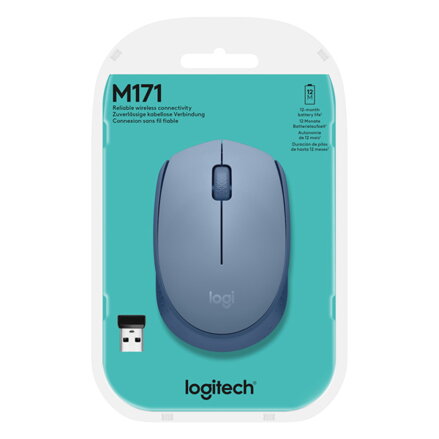 Myš bezdrátová, Logitech M171, modro-šedá, optická, 1000DPI