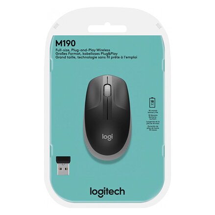 Myš bezdrátová, Logitech M190, šedá, optická, 1000DPI