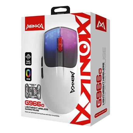 Myš bezdrátová, Marvo MONKA G966W, bílá, optika, 10000DPI