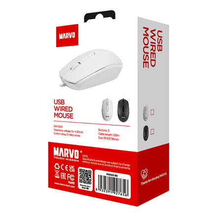Myš drátová USB, Marvo MS003, černá, optika, 1000DPI