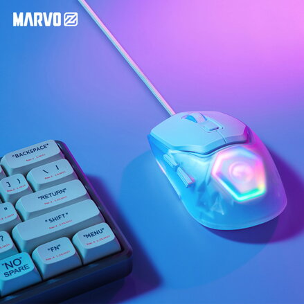 Marvo Myš FIT LITE G1, 12000DPI, optika, 7tl., drátová USB, bílá, herní, RGB podsvícení