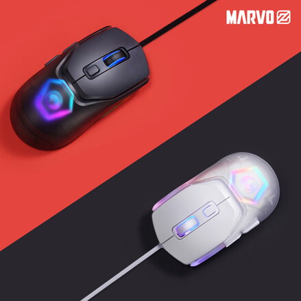 Marvo Myš FIT LITE G1, 12000DPI, optika, 7tl., drátová USB, bílá, herní, RGB podsvícení