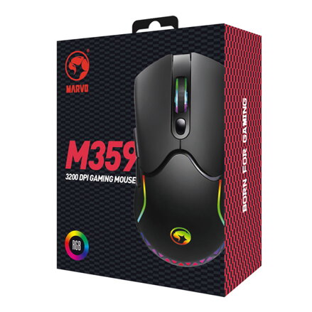 Marvo Myš M359, 3200DPI, optika, 7tl., 1 kolečko, drátová USB, černá, herní