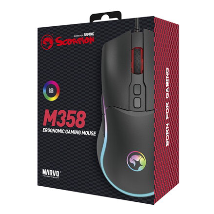 Marvo Myš M358, 7200DPI, optika, 7tl., drátová USB, černá, herní, podsvícená
