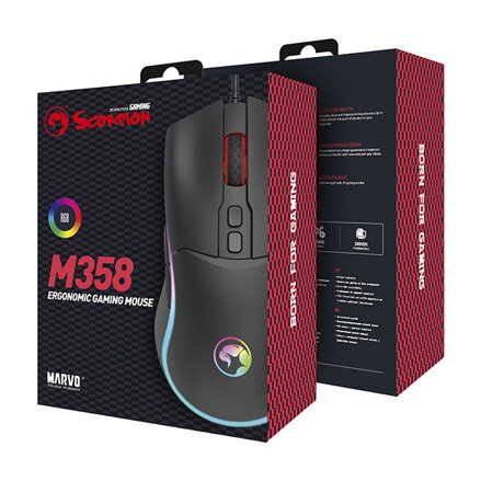 Marvo Myš M358, 7200DPI, optika, 7tl., drátová USB, černá, herní, podsvícená