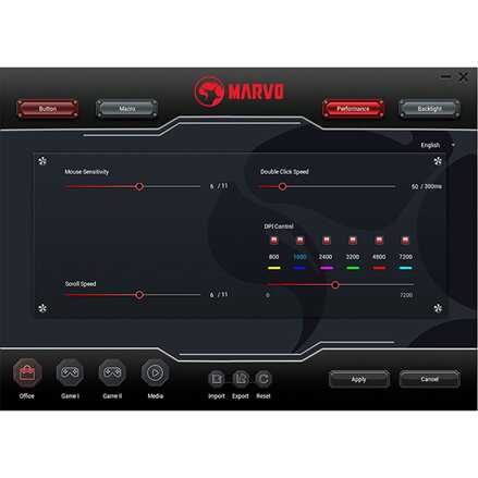 Marvo Myš M358, 7200DPI, optika, 7tl., drátová USB, černá, herní, podsvícená