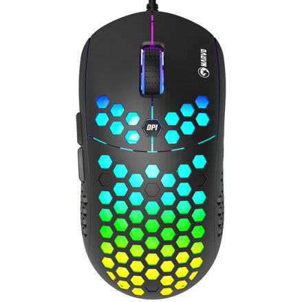 Marvo Myš M399, 6400DPI, optická, 6tl., 1 kolečko, drátová USB, černá, herní, podsvícená