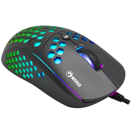 Marvo Myš M399, 6400DPI, optická, 6tl., 1 kolečko, drátová USB, černá, herní, podsvícená