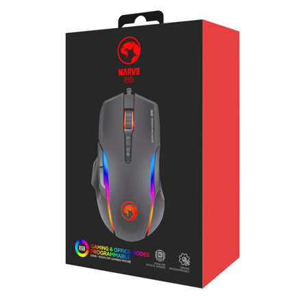 Marvo Myš G945, 10000DPI, optika, 9tl., 1 kolečko, drátová USB, černá, herní, RGB podsvícení