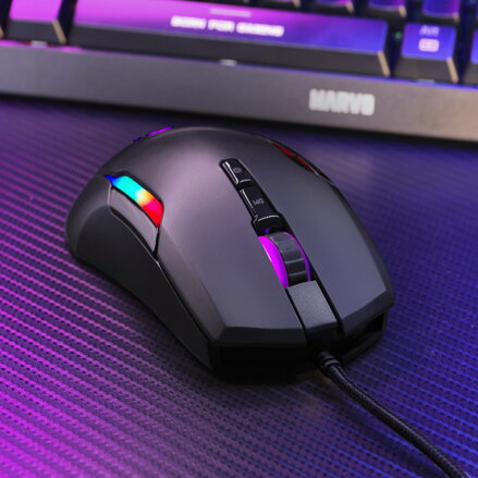 Marvo Myš G945, 10000DPI, optika, 9tl., 1 kolečko, drátová USB, černá, herní, RGB podsvícení