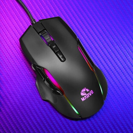 Marvo Myš G945, 10000DPI, optika, 9tl., 1 kolečko, drátová USB, černá, herní, RGB podsvícení