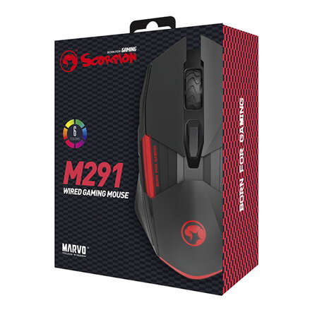 Marvo Myš M291, 6400DPI, optika, 6tl., drátová USB, černá, herní, podsvícená