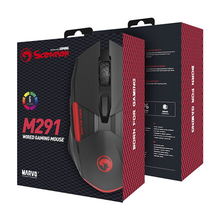 Marvo Myš M291, 6400DPI, optika, 6tl., drátová USB, černá, herní, podsvícená