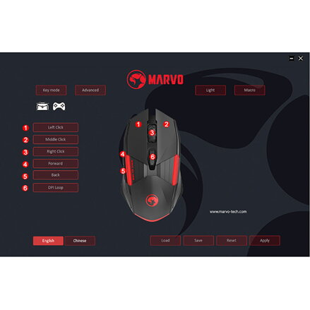 Marvo Myš M291, 6400DPI, optika, 6tl., drátová USB, černá, herní, podsvícená