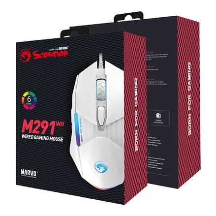 Myš drátová USB, Marvo M291, bílá, optika, 6400DPI
