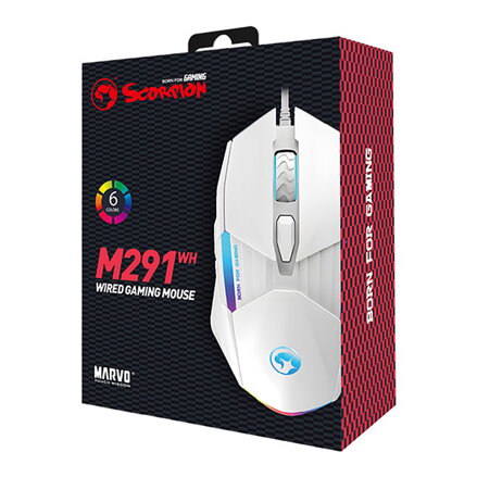 Myš drátová USB, Marvo M291, bílá, optika, 6400DPI