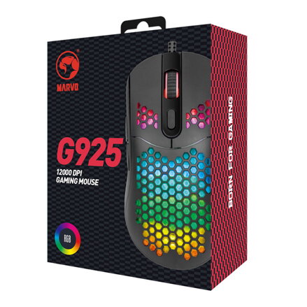 Marvo Myš G925, 12000DPI, optika, 7tl., drátová USB, černá, herní, podsvícená