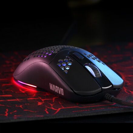 Marvo Myš G925, 12000DPI, optika, 7tl., drátová USB, černá, herní, podsvícená