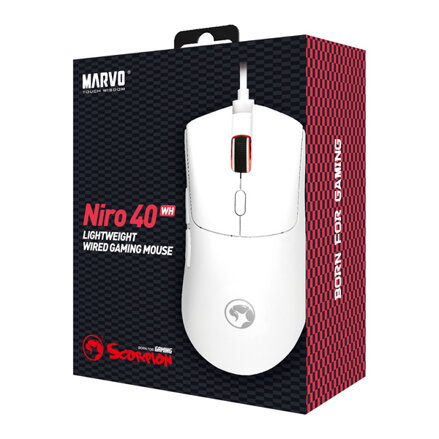 Myš drátová, Marvo Niro 40 White, bílá, optika, 12000DPI
