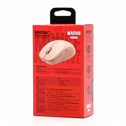 Myš bezdrátová, Marvo M809W, pastelově oranžová, optika, 1600DPI