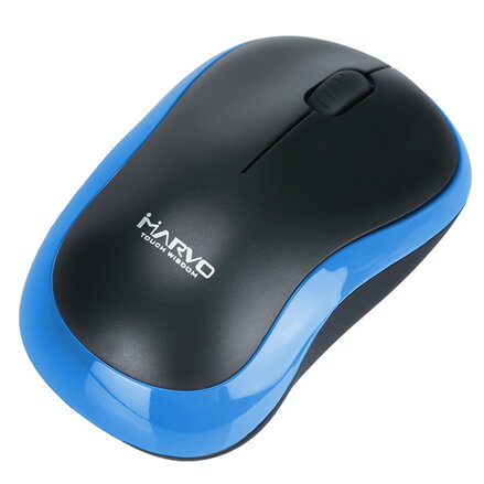 Marvo Myš DWM100BL, 1000DPI, 2.4 [GHz], optika, 3tl., 1 kolečko, bezdrátová, černo-modrá, 1 ks AAA, kancelářská