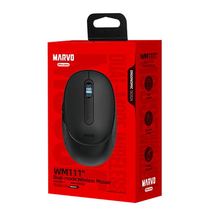 Myš bezdrátová, Marvo WM111 BK, černá, optika, 1600DPI