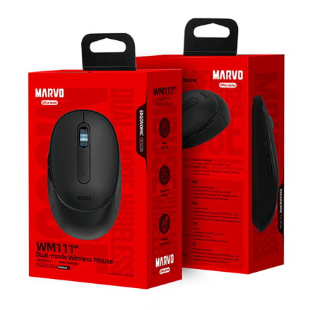 Myš bezdrátová, Marvo WM111 BK, černá, optika, 1600DPI