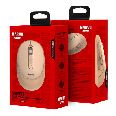 Myš bezdrátová, Marvo WM111 PK, růžová, optika, 1600DPI