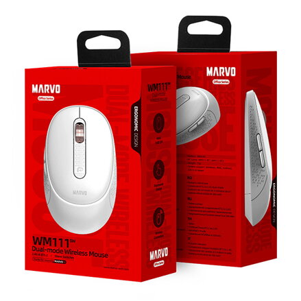 Myš bezdrátová, Marvo WM111 SW, stříbrná, optika, 1600DPI