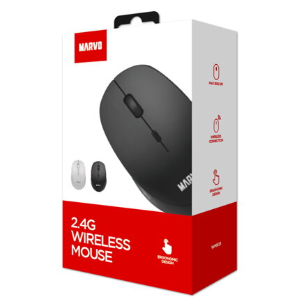Marvo Myš WM103BK, 1600DPI, 2.4 [GHz], optika, 4tl., bezdrátová, černá, 1 ks AA, kancelářská, tichá