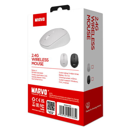 Marvo Myš WM103BK, 1600DPI, 2.4 [GHz], optika, 4tl., bezdrátová, černá, 1 ks AA, kancelářská, tichá