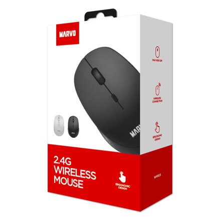 Marvo Myš WM103WH, 1600DPI, 2.4 [GHz], optika, 4tl., bezdrátová, bílá, 1 ks AA, kancelářská, tichá