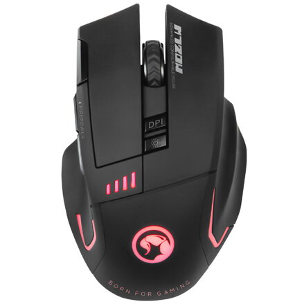 Marvo Myš M720W, 4800DPI, 2.4 [GHz], optika, 8tl., 1 kolečko, bezdrátová, černá, 1 ks AA, Nano přijímač, podsvícená