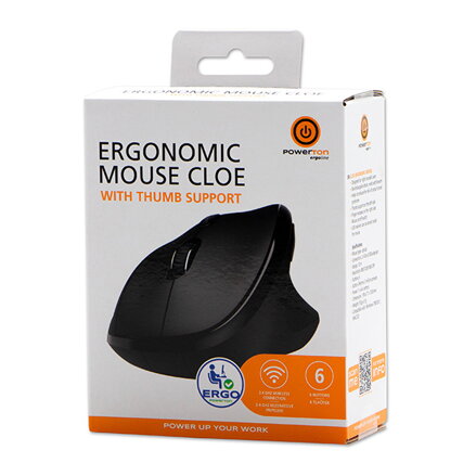 Powerton Myš CLOE, 1600DPI, 2.4 [GHz], optická, 6tl., bezdrátová, černá, 1 ks AA, ergonomická