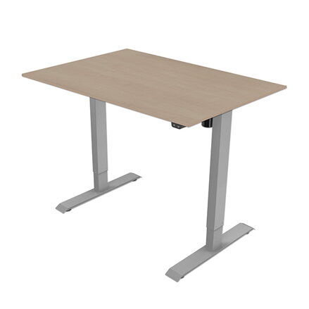 Pracovní stůl, elektricky nastavitelná výška, javor, 75x140cm, hloubka 500 mm, 100V-240V, šedý, 70 kg nosnost, ergo