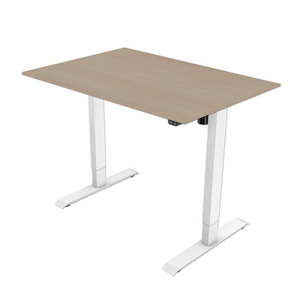 Pracovní stůl, elektricky nastavitelná výška, javor, 75x140cm, hloubka 500 mm, 100V-240V, bílý, 70 kg nosnost, ergo