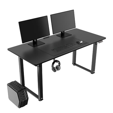 Pracovní stůl, elektricky nastavitelná výška, černá deska, 160X75 cm, 74-116 cm, UPLIFT, s XXL podložkou pod myš, ULTRADESK