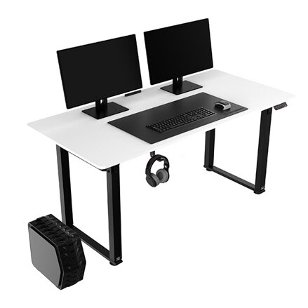 Pracovní stůl, elektricky nastavitelná výška, bílá deska, 160x75 cm, 74-116 cm, UPLIFT, s XXL podložkou pod myš, ULTRADESK