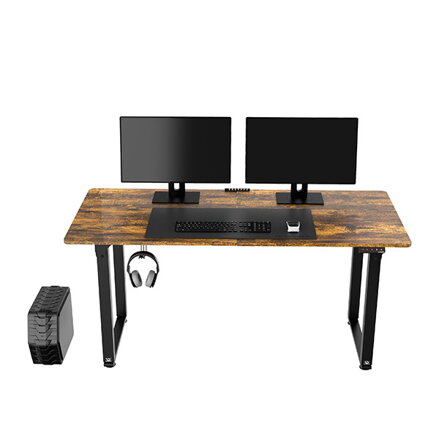Pracovní stůl, elektricky nastavitelná výška, hnědá deska, 160x75 cm, 74-116 cm, UPLIFT, s XXL podložkou pod myš, ULTRADESK, držák