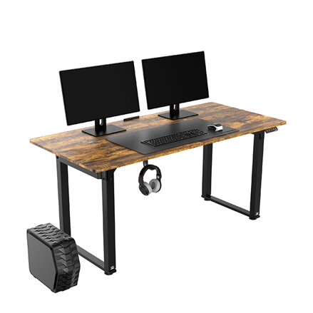Pracovní stůl, elektricky nastavitelná výška, hnědá deska, 160x75 cm, 74-116 cm, UPLIFT, s XXL podložkou pod myš, ULTRADESK, držák