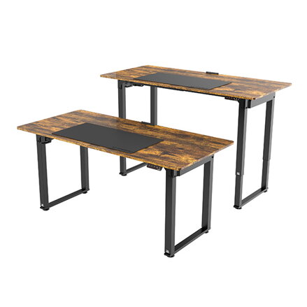 Pracovní stůl, elektricky nastavitelná výška, hnědá deska, 160x75 cm, 74-116 cm, UPLIFT, s XXL podložkou pod myš, ULTRADESK, držák